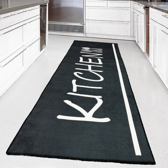 Keukenloper - Keukenmatten - Antislip Keukentapijt - Tapijtloper - vloerkleed 200x80cm -zwart