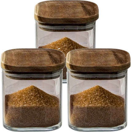 5Five Voorraadpot voedsel - 4x stuks - glas met acacia houten deksel - 600 ml - met luchtdichte deksel
