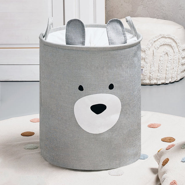 Grijze Beer Speelgoedopbergmand - XXL Waterdichte Opbergbox - Berenhoofd Design - Polyester Kist - 63 Liter - 40x40x50 cm - Speelgoedmand - Wasmand - Kledingmand - Sipo