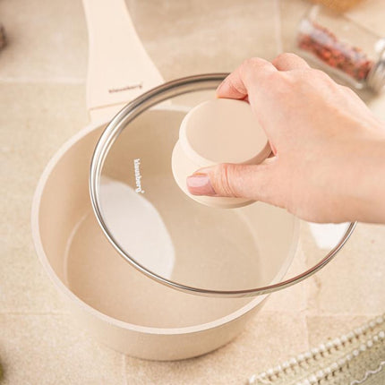 Klausberg KB-7987 Steelpan 16 cm – 1.2 Liter – Marble Anti-aanbaklaag – Inductie Geschikt – Met Glazen Deksel – Crème