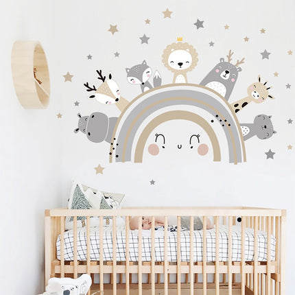 Wandsticker Dieren - Zelfklevende Dieren Decoratie voor Kinderkamer - 70x49 cm - Kleurrijke Muursticker met Dierfiguren voor Babykamer en Peuterruimte - Nijlpaard - Giraffe - Leeuw