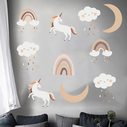 Sipo Wandsticker Eenhoorns - Zelfklevende Muurdecoratie voor Kinderkamer - 86x54 cm - Kleurrijke Eenhoorn Sticker voor Meisjeskamer - Unicorn - Regenboog - Muurstickers