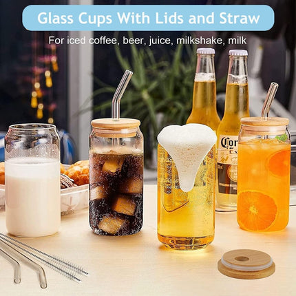 Drinkglazen met deksel en rietje set van 6 - Ideaal voor water, cocktail, whiskey, frisdrank - 500ml iced coffee glas - Blikvormige glazen bekers - Beer Can cocktailglazen Ice mold