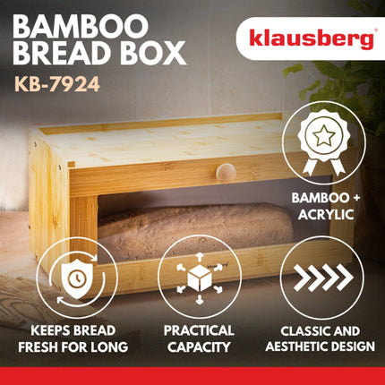 KLAUSBERG Bamboe Brooddoos Met Acryl Front - 40x24,5x19 cm - Natuurlijke Broodopslag - KB-7924 - Broodtrommel - Brood vershouddoos
