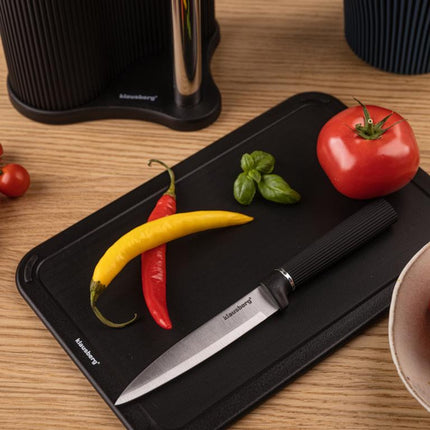 Klausberg KB-7977 8 Delig Keukenset - Messenset met Snijplank en Papierrolhouder - Zwart Roestvrij Staal - Messenblok - o.a. Koksmes, Broodmes, Snijplank, Keukenset