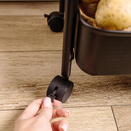 Kinghoff KH-1941 Mobiele 3-delige Stellingkar - Verrijdbare Opbergkar voor Keuken, Badkamer & Kantoor - Zwart - Keukenorganizer - Badkamerorganizer