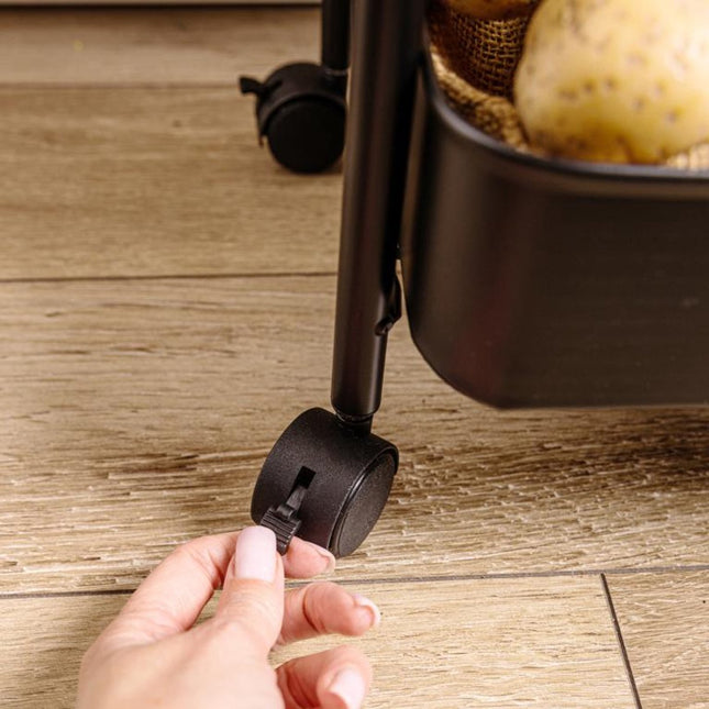 Kinghoff KH-1941 Mobiele 3-delige Stellingkar - Verrijdbare Opbergkar voor Keuken, Badkamer & Kantoor - Zwart - Keukenorganizer - Badkamerorganizer