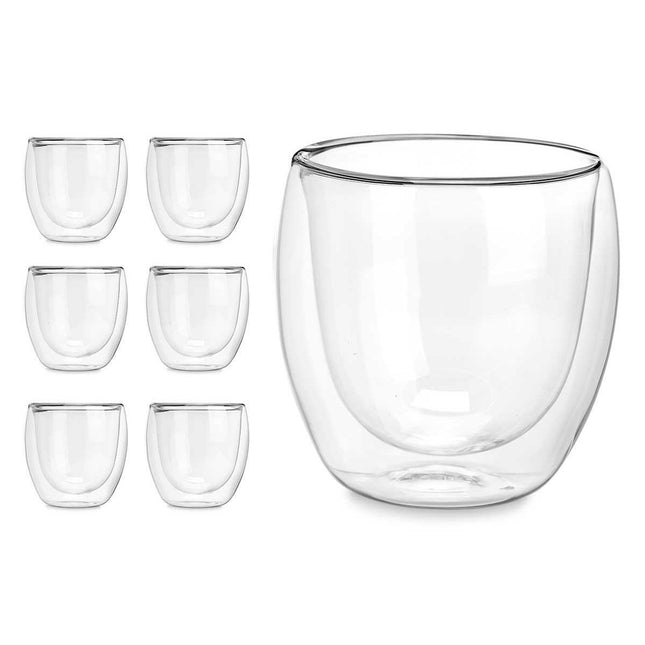 Vivalto dubbelwandige koffieglazen/theeglazen - 6x stuks - Borosilicaat glas - 246 ml