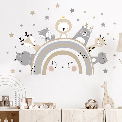 Wandsticker Dieren - Zelfklevende Dieren Decoratie voor Kinderkamer - 70x49 cm - Kleurrijke Muursticker met Dierfiguren voor Babykamer en Peuterruimte - Nijlpaard - Giraffe - Leeuw