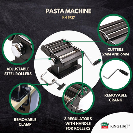 Kinghoff KH-1927 Pastamachine – Professionele Pasta Maker voor Lasagne, Tagliatelle (6mm) en Linguine (2mm) – Inklapbaar, Eenvoudig Schoon Te Maken