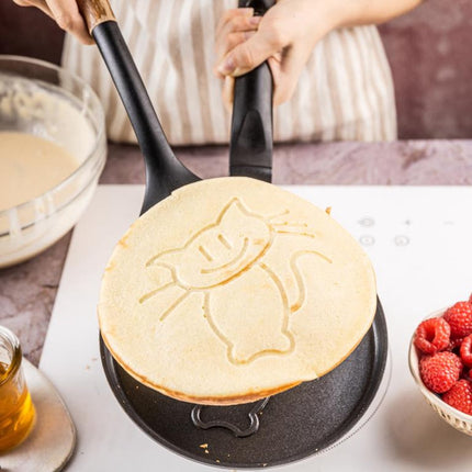 Klausberg KB-7973 Pannekoekenpan - Katten Motief - Ø18 cm - Zwarte Antiaanbaklaag - Geschikt voor Alle Kookstellen Inclusief Inductie - Kat Figuur -