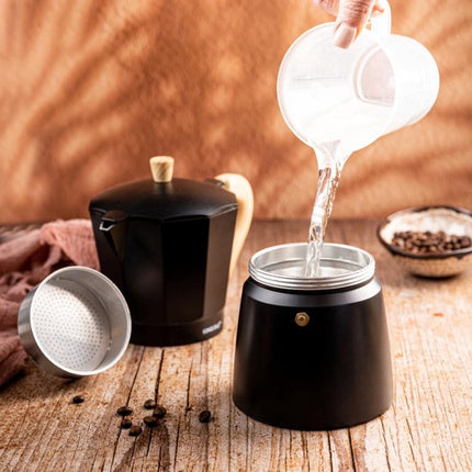Kinghoff Aluminium Espressomaker KH-1887 – 9 Kopjes – Zwart Met Houten Handvat – Geschikt voor Inductie - 450ml - Percolator
