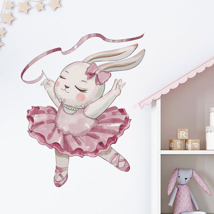 Wandsticker Konijn Ballerina - 61x50 cm - Muurdecoratie voor Kinderkamer - Ballet Muurstickers Meisjeskamer - Zelfklevende Muurplaat - Babykamer