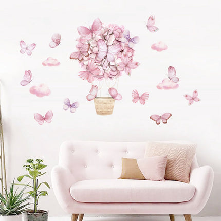 Wandsticker Roze Vlinders - Zelfklevende Muurdecoratie voor Kinderkamer - 53x88 cm - Vlinder Wandsticker voor Meisjeskamer en Babykamer