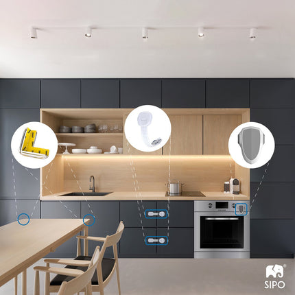 SIPO Kastbeveiliging - 6-delig Set Regelbare Sluiting voor Kasten en Lades - Kinderveiligheid - SBS-218 - Babyslot - Kinderslot - Kastslot voor Kinderen - Verstelbaar 8 tot 19.3cm