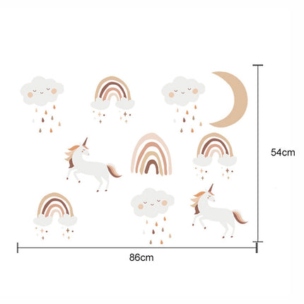 Sipo Wandsticker Eenhoorns - Zelfklevende Muurdecoratie voor Kinderkamer - 86x54 cm - Kleurrijke Eenhoorn Sticker voor Meisjeskamer - Unicorn - Regenboog - Muurstickers