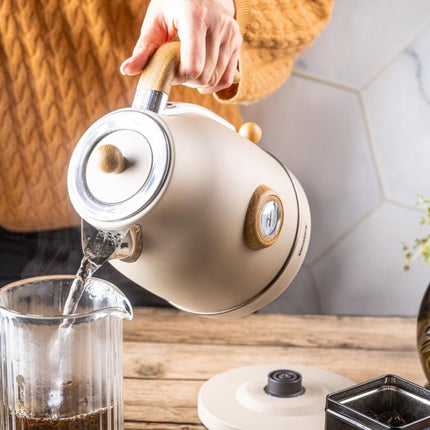 Klausberg KB-9006 Waterkoker 1.7 Liter Retro Design - Analoge Thermometer - 2200W - Ronddraaiende Basis 360° - Roestvrijstaal 304