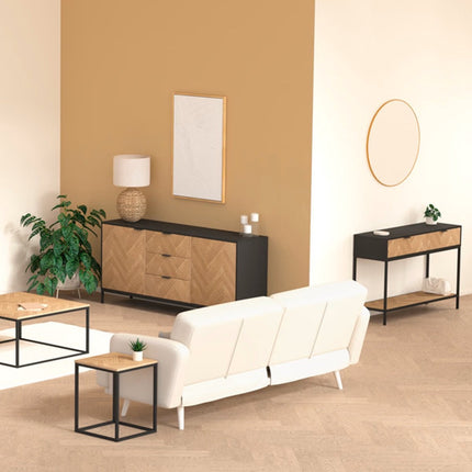 5Five Bijzettafeltje Chevron - hout/metaal - lichtbruin/zwart - D40 x H50 cm - koffie tafel