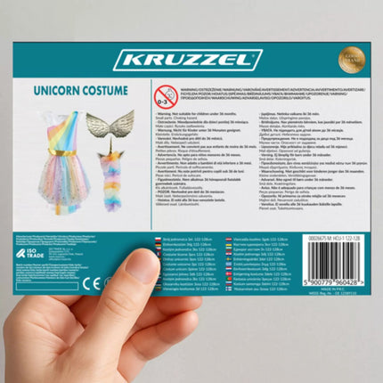 Kruzzel Unicorn / eenhoornkostuum 122‑128 cm – jurk, vleugels & hoofdband