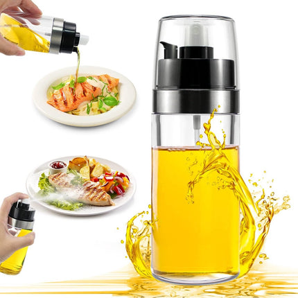 Oliesproeier voor spijsolie oliefles 150 ml, spuiten en gieten 2-in-1 oliespuitfles oliespray voor het koken, oliedispenser, oliesprayer, spray olie en azijndispenser