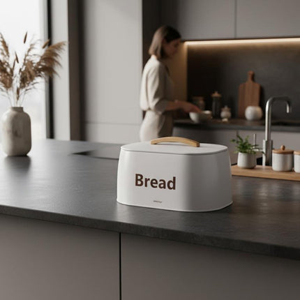 Kinghoff 1947 - Broodtrommel - houten handvat - metaal - Wit