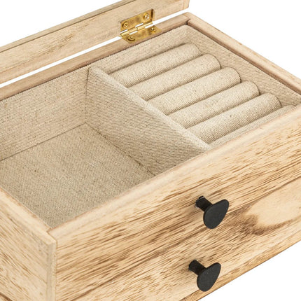 Atmosphera Sieradenkistje Jakarta - 20 x 11 x 12 cm - naturel - Juwelenkistje met deksel - met spiegel en lade