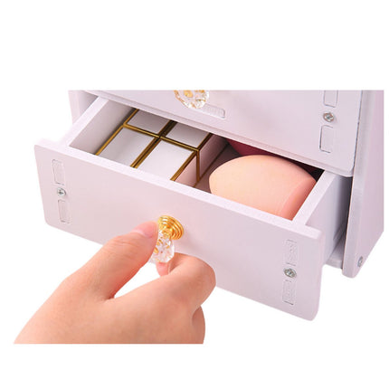 LUXE Opmaakspiegel met Lade - Wit Houten Dressingtafel Spiegel - 360° Draaibaar - Opbergsysteem voor Cosmetica en Sieraden - Make-Up Spiegel - Make-Up Organizer - Sieradenkist