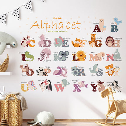 Wandsticker Engels Alfabet - Educatieve Letters voor Kinderkamer - 65x100 cm - Zelfklevende ABC Sticker voor Scholen en Kinderdagverblijven - Dieren woorden - Alfabet leren - Educatief