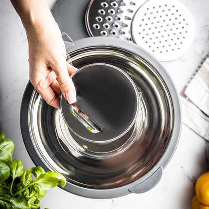 Kinghoff KH-1807 Professionele Roestvrijstalen Mengkom - 5 Liter - Met Deksel & Meetverdeling - Multifunctioneel voor Kneden, Raspen & Opslag