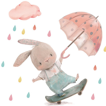 SIPO Wandsticker Konijn met Paraplu - 62x62 cm - Kinderkamer Muurdecoratie - Zelfklevende Muursticker - 1 Stuk - Muursticker - Babykamer - Kinderkamer