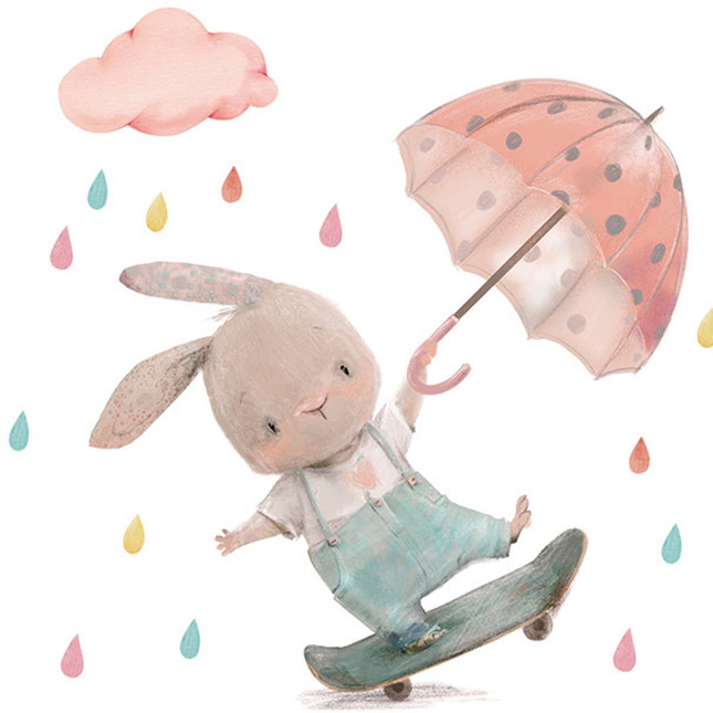 SIPO Wandsticker Konijn met Paraplu - 62x62 cm - Kinderkamer Muurdecoratie - Zelfklevende Muursticker - 1 Stuk - Muursticker - Babykamer - Kinderkamer
