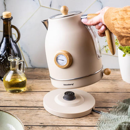 Klausberg KB-9006 Waterkoker 1.7 Liter Retro Design - Analoge Thermometer - 2200W - Ronddraaiende Basis 360° - Roestvrijstaal 304