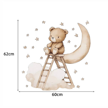 Sipo Wandsticker Beer op Ladder - Zelfklevende Muurdecoratie voor Kinderkamer - 62x60 cm - Schattige Beer Sticker voor Babykamer en Peuterruimte - Muursticker Kinderkamer