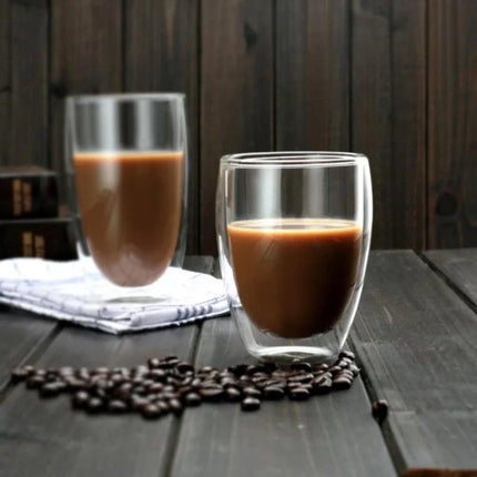 2 stuks Dubbelwandige Glazen -cocktail, Koffieglazen Koffiekopjes - Thermoglazen - Theeglazen - Koffieglas Handgeblazen -  glazen- 350 ml - set van 2 glazen