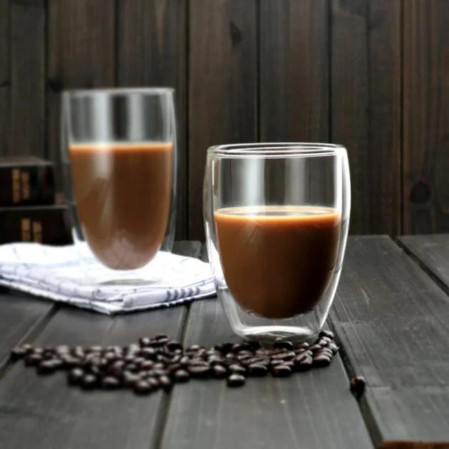 2 stuks Dubbelwandige Glazen -cocktail, Koffieglazen Koffiekopjes - Thermoglazen - Theeglazen - Koffieglas Handgeblazen -  glazen- 350 ml - set van 2 glazen