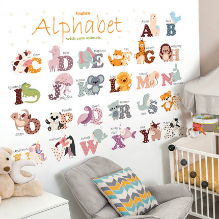 Wandsticker Engels Alfabet - Educatieve Letters voor Kinderkamer - 65x100 cm - Zelfklevende ABC Sticker voor Scholen en Kinderdagverblijven - Dieren woorden - Alfabet leren - Educatief
