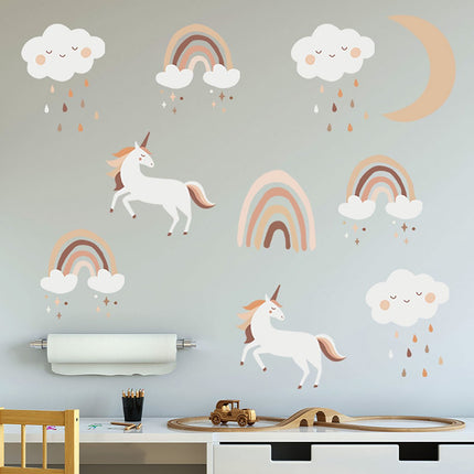 Sipo Wandsticker Eenhoorns - Zelfklevende Muurdecoratie voor Kinderkamer - 86x54 cm - Kleurrijke Eenhoorn Sticker voor Meisjeskamer - Unicorn - Regenboog - Muurstickers