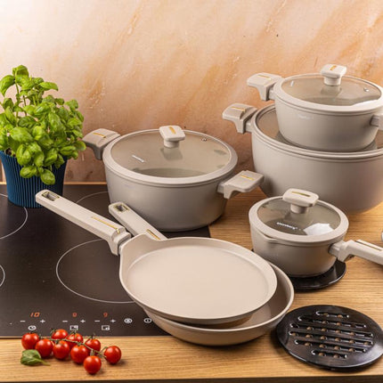 Klausberg KB-7967 Pannenset | 12-Delig | Anti-aanbaklaag | Geschikt voor Inductie | Beige