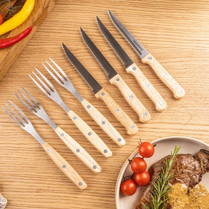 KLAUSBERG 8-Delige Steak & BBQ Set – 4 Steakmessen + 4 Vorken – RVS Bladen – Houten Handgrepen – KB-7976