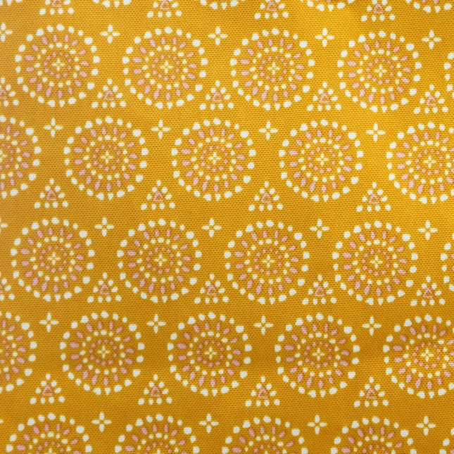 Tafelkleed van polyester rond diameter 180 cm - etnisch print oker geel - Eettafel tafellakens