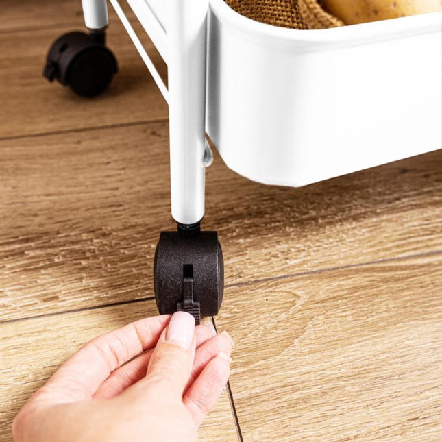 Kinghoff KH-1942 Mobiele 3-delige Stellingkar - Verrijdbare Opbergkar met Wieltjes - Wit - Badkamer Organizer - Keukenorganizer -