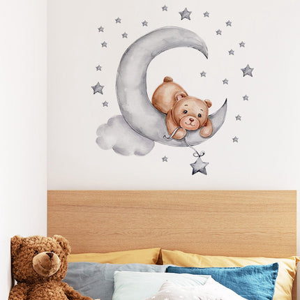 Sipo Wandsticker Beer op de Maan - Zelfklevende Ruimte Muurdecoratie voor Kinderkamer - 60x62 cm - Space Wandsticker voor Babykamer en Peuterruimte