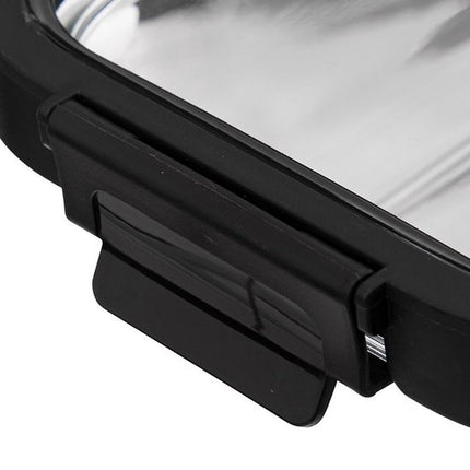 5Five Vershoudbakje met deksel - glas - luchtdicht - met clips - 23 x 18 x 8 cm - 1300 ml - zwart/transparant