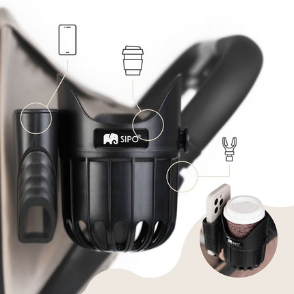 Sipo SCA-03 Universele Houder voor Beker en Telefoon 2-in-1 - Voor Kinderwagens, Fietsen en Rolstoelen - Kinderwagen Telefoonhouder - Bekerhouder Buggy -