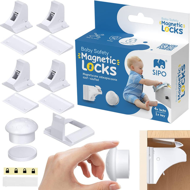 SIPO Magnetische Kastbeveiliging - Onzichtbare Blokkade Set 4-delig - Met Magneetsleutel - SBS-M4 - Ladebeveiliging - Kindersloten -