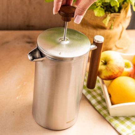 KINGHoff French Press 1 Liter – RVS 304 – Dubbelwandig – Houten Handgreep – Luxe Koffie & Thee Zetter – KH-1995