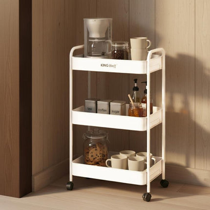 Kinghoff KH-1942 Mobiele 3-delige Stellingkar - Verrijdbare Opbergkar met Wieltjes - Wit - Badkamer Organizer - Keukenorganizer -