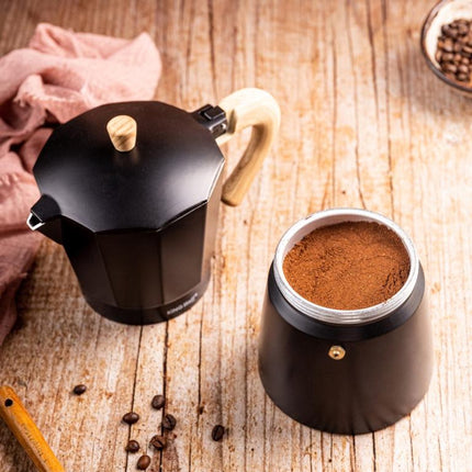 Kinghoff Aluminium Espressomaker KH-1887 – 9 Kopjes – Zwart Met Houten Handvat – Geschikt voor Inductie - 450ml - Percolator
