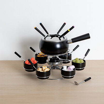 Five Fondueset - 6 personen - keramiek - zwart - draait - chocoladefondue - kaasfondue - D34 cm