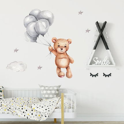 Sipo Wandsticker Beer met Ballonnen - Zelfklevende Muurdecoratie voor Kinderkamer - 67x50 cm - Kleurrijke Beer Wandsticker voor Babykamer en Peuterruimte